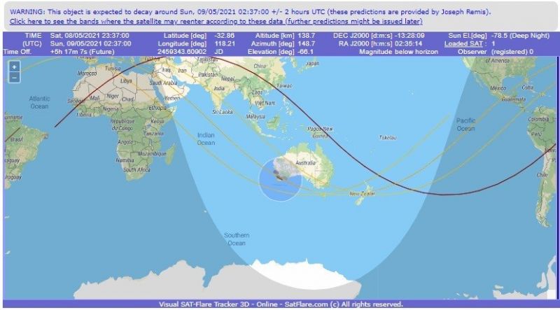 Foguete chinês deve cair no oceano Índico, perto da Austrália