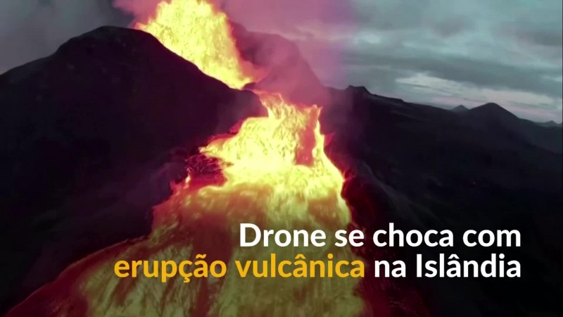 Drone se choca com erupção vulcânica na Islândia