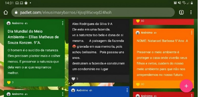 Alunos estudam meio ambiente produzindo vídeos e frases reflexivas sobre preservação