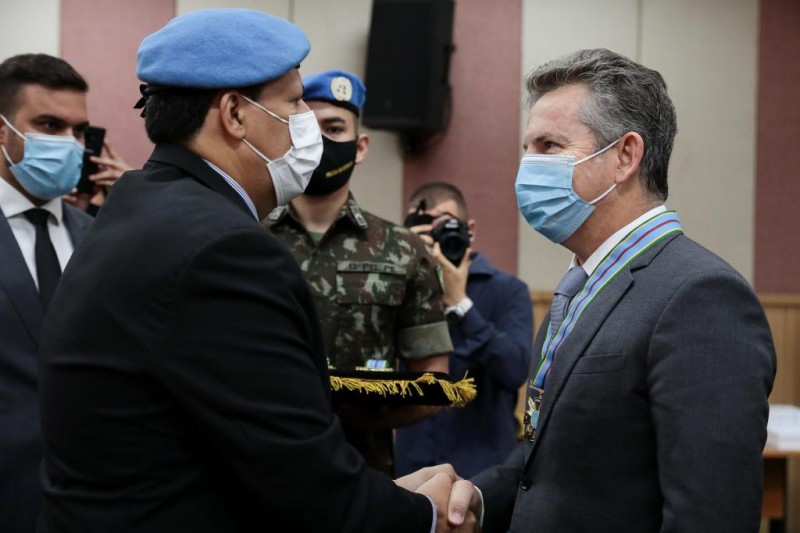 Governador Mauro Mendes, secretários e autoridades de Estado recebem medalhas da Associação Brasileira das Forças de Paz da ONU (ABFIPONU) - Foto por: Mayke Toscano/Secom-MT