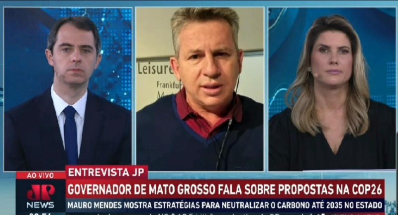 Governador Mauro Mendes em entrevista à Jovem Pan, na Escócia - Foto por: Reprodução/Jovem Pan