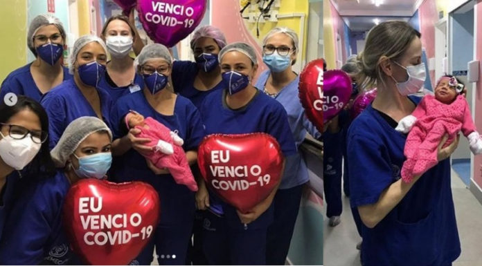 Recém-nascida vence a covid-19 e ganha festa no hospital em Mato Grosso