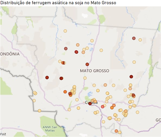 Mapa da ferrugem - Foto por: Assessoria/Indea