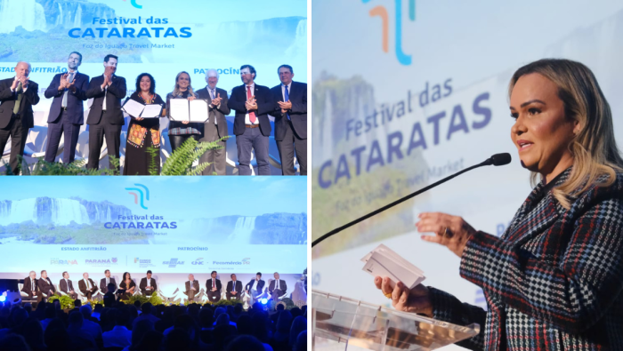 No Festival das Cataratas, em Foz do Iguaçu (PR), ministra Daniela Carneiro defende união de países do Mercosul para fortalecer o turismo nas fronteiras