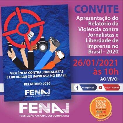 FENAJ lança nesta terça-feira seu Relatório da Violência contra Jornalistas