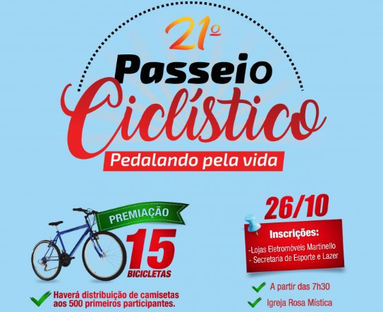 Passeio Ciclístico Pedalando pela Vida será realizado no próximo dia 26