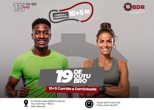 BDR Construart celebra 15 anos com Corrida e Caminhada especial no dia 19 de outubro.